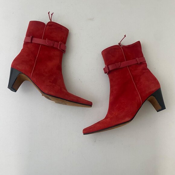 Donald Pliner Lancel Ankle Boots Shoes Heel Red Suede - Picture 4 of 10